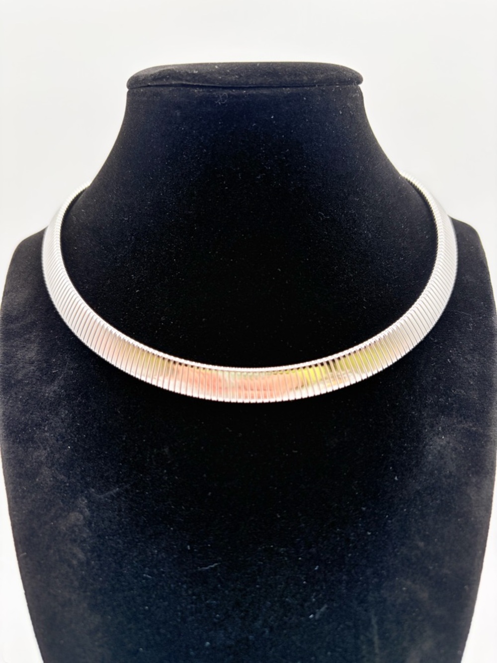 Silver Tone Herringbone Necklace Flat Snake Chain Choker Minimalist